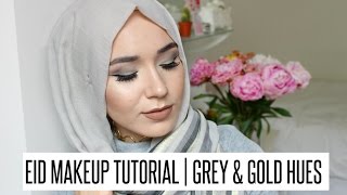 EID MAKEUP TUTORIAL  GREY amp GOLD HUES  NABIILABEE [upl. by Winter]