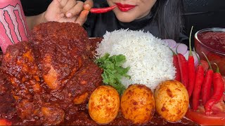 ASMR EATING SPICY WHOLE CHICKEN CURRYSPICY EGG CURRYRED CHILLIRICE FOOD VIDEOS [upl. by Elisabet]