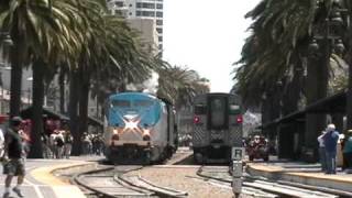 Amtrak P42DC 117 Leads Santa Fe Steam Locomotive 3751 out of San Diego 6108 [upl. by Bust]