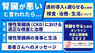 「腎臓が悪い」と言われたら…腎臓を守るためのオンライン市民公開講座2023～透析導入を遅らせるための検査・治療・生活について～ [upl. by Enetsirk]