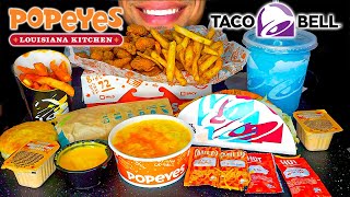 TACO BELL VS POPEYES MUKBANG EATING SHOW MOUTH SOUNDS BIG BITES MACNCHEESE NACHO CHEESE FRIES TACOS [upl. by Comstock]