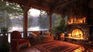 Rainy Night on Porch  Warm Fireplace amp Thunder for Sleeping [upl. by Muhan]