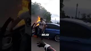 BMW Catches Fire After Dangerously Racing Two Bikers 😨 [upl. by Franci]