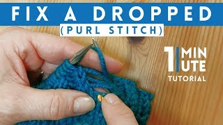 How To Fix A Dropped Purl Stitch  Quick 1 Minute Knitting Tutorial [upl. by Koval459]