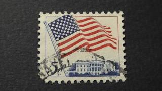 Postage stamp USA American flag on the background of the white house Price 5 cents [upl. by Elacim112]