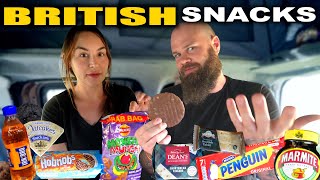 BRITISH SNACKS Taste Test Trying amp Rating popular drinks biscuits crisps amp more [upl. by Damalus]