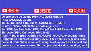 Pronostic Quinté Express تحليل كانتي السباقات الفرنسيةPRIX JACQUES GELIOT1355 R1C2  CAGNESSURMER [upl. by Born]