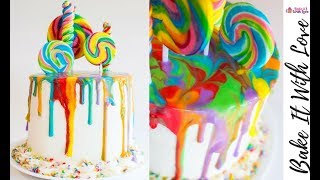 How to make a Rainbow Lollipop Drip Cake  How to Make a Drip Cake [upl. by Mulloy62]