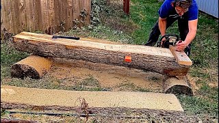 Milling oak logs with a free DIY Alaskan chainsaw mill [upl. by Rosa261]