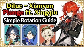 Diluc  Xianyun Plunge Rotation Guide With Xingqiu  No Swirl  Spiral Abyss Ver44 Genshin Impact [upl. by Anelaf]