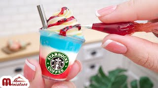 Easy Miniature Starbucks Frappe Recipe Red vs Blue Challenge  Creative Recipe by Miniature Cooking [upl. by Sesylu]