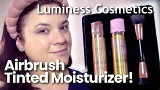 LUMINESS COSMETICS AIRBRUSH SPRAY TINTED MOISTURIZER amp MAKEUP REMOVER Tryons amp First Impressions [upl. by Dawson]