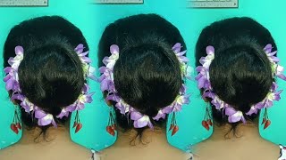 Very Easy And Simply Unique Bun Hairstyle For Short Hair  Durga Puja Hairstyle For Short Hair [upl. by Hiltan]