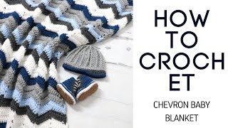 Crochet Easy Chevron Stitch Baby Blanket [upl. by Erodisi]