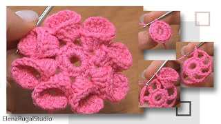 Crochet Folded Petal Flower How To Урок 21 Вязание Цветов [upl. by Ozkum]