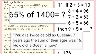 Math Problems  Logical Test Age Problems Percentage  Math by Leonalyn [upl. by Eilime472]