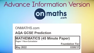 Advance Information AQA Paper 1 NonCalculator Predicted Maths GCSE May 2022 83001F HalfPaper A [upl. by Hum]