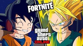 GOTEN Y TRUNKS JUEGAN GTA V Y FORTNITE A ESCONDIDAS DE GOKU Y VEGETA DRAGON BALL  FactyKilian [upl. by Coppins]