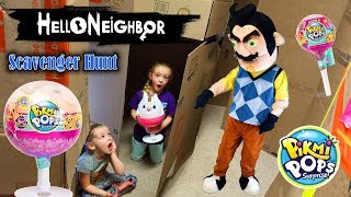 Hello Neighbor in Real Life Pikmi Pops Scavenger Hunt Game in Huge Box Fort Maze [upl. by Tingley309]