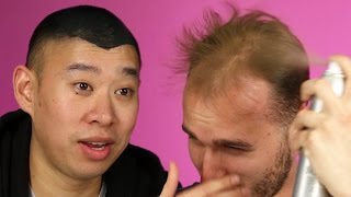 Balding Men Try SprayOn Hair [upl. by Ylrae548]