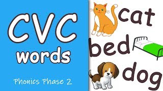 CVC Words  Phonics Phase 2 [upl. by Inalej]