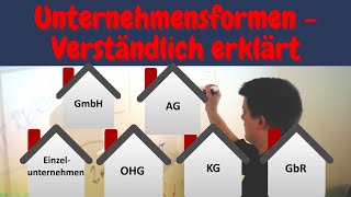 Unternehmensformen einfach erklärt  Rechtsformen Einzelunternehmen OHG KG GbR GmbH AG [upl. by Hajar133]