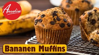 Schoko Bananen Muffins Rezept  einfache Muffins selber machen mit reifen Bananen [upl. by Seessel]