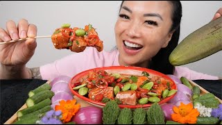 EASY SALMON SASHIMI SALAD ASMR EATING SOND NO TALKING  SASASMR [upl. by Idnal]