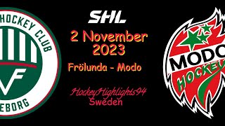 FRÖLUNDA VS MODO  2 NOVEMBER 2023  HIGHLIGHTS  SHL [upl. by Belden]