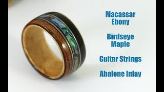 How To Make A Bent Wood Ring With Guitar Strings And Abalone Inlay [upl. by Aitselec]