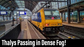 Train Cab Ride NL  Thalys Passing in Dense Fog  Breda  Amsterdam  TRAXX Intercity  January 2022 [upl. by Penny175]