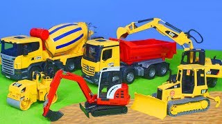 Bagger Lastwagen Kran amp Spielzeugautos  Bruder Spielwaren Baustelle für Kinder [upl. by Ateekram532]