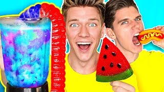 Gummy Food vs Real Food SMOOTHIE CHALLENGE GIANT GUMMY DRINK Eating Best Gross Real Worm Candy [upl. by Xenos]