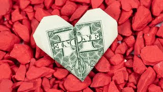 Money origami HEART ❤️ EASY Dollar heart folding instructions [upl. by Nannek817]