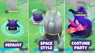 Gengar Default vs Space Style vs Costume Party Holowear Comparison  Pokémon Unite [upl. by Kubis]