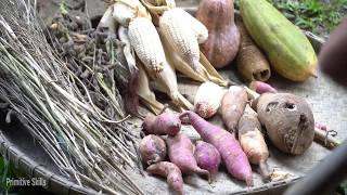 Primitive Technology Collect Seeds Soybean Pumpkin Maize Sweet potato Cassava Luffa [upl. by Loy969]