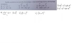 2 62 Rozłóż wyrażenia na czynniki korzystając z odpowiedniego wzoru skróconego mnożenia [upl. by Amelie]
