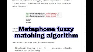 Metaphone fuzzy matching algorithm [upl. by Aneba260]