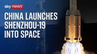 China launches Shenzhou19 into space [upl. by Hgieloj893]