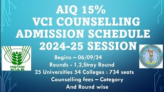 VCI Counselling 2024BVSC Counselling 2024 Schedule Aiq 15 Fees Date Rounds Seats [upl. by Mairym585]