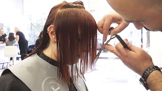 AMAZING HAIRCUT  LAYERED BOB WITH SIDE BANGS [upl. by Yslehc]