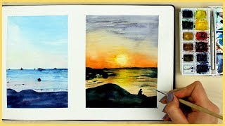 How to Paint a Sunset with Watercolors for Beginners  Art Journal Thursday Ep 12 [upl. by Calondra]