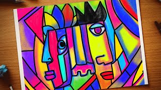 Cubism Picasso inspired Abstract portrait  Cubism art lesson for kids  How to draw Cubism faces [upl. by Imeka532]