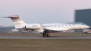 Gulfstreams G650ER GLF6 landing amp departing Montreal YULCYUL [upl. by Nalac]