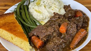 Instant Pot Roast Beef SLAP YA MAMA GOOD Pot Roast w Garlic Mashed Potatoes Green Beens [upl. by Uohk935]