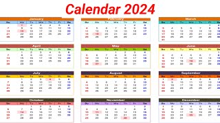 Calendar 2024 with Holidays  Kalendar 2024  Hindu festival with holidays 2024  New Calendar 2024 [upl. by Gorrian]