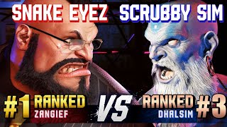 SF6 ▰ SNAKE EYEZ 1 Ranked Zangief vs SCRUBBY SIM 3 Ranked Dhalsim ▰ High Level Gameplay [upl. by Orgell927]