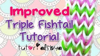 NEW amp IMPROVED Triple Fishtail Bracelet Rainbow Loom Tutorial EASY VERSION OFFICIAL VIDEO [upl. by Nodgnal812]