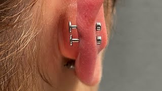 FUREI 5 PIERCINGS EM CASA  Hélix trágus e mid helix [upl. by Mehcanem910]