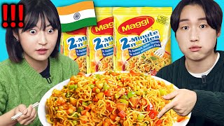 Koreans Try Indian Maggi Masala For The FIRST TIME [upl. by Annij]